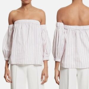 NWT Milly Silk Off-the-Shoulder Stripe Blouse Top in Blush/White Size Small